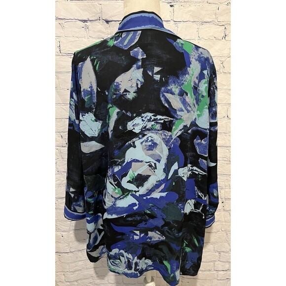 Bob Mackie Watercolor Rose Printed Kimono Cardigan Periwinkle Size XL - Picture 3 of 5